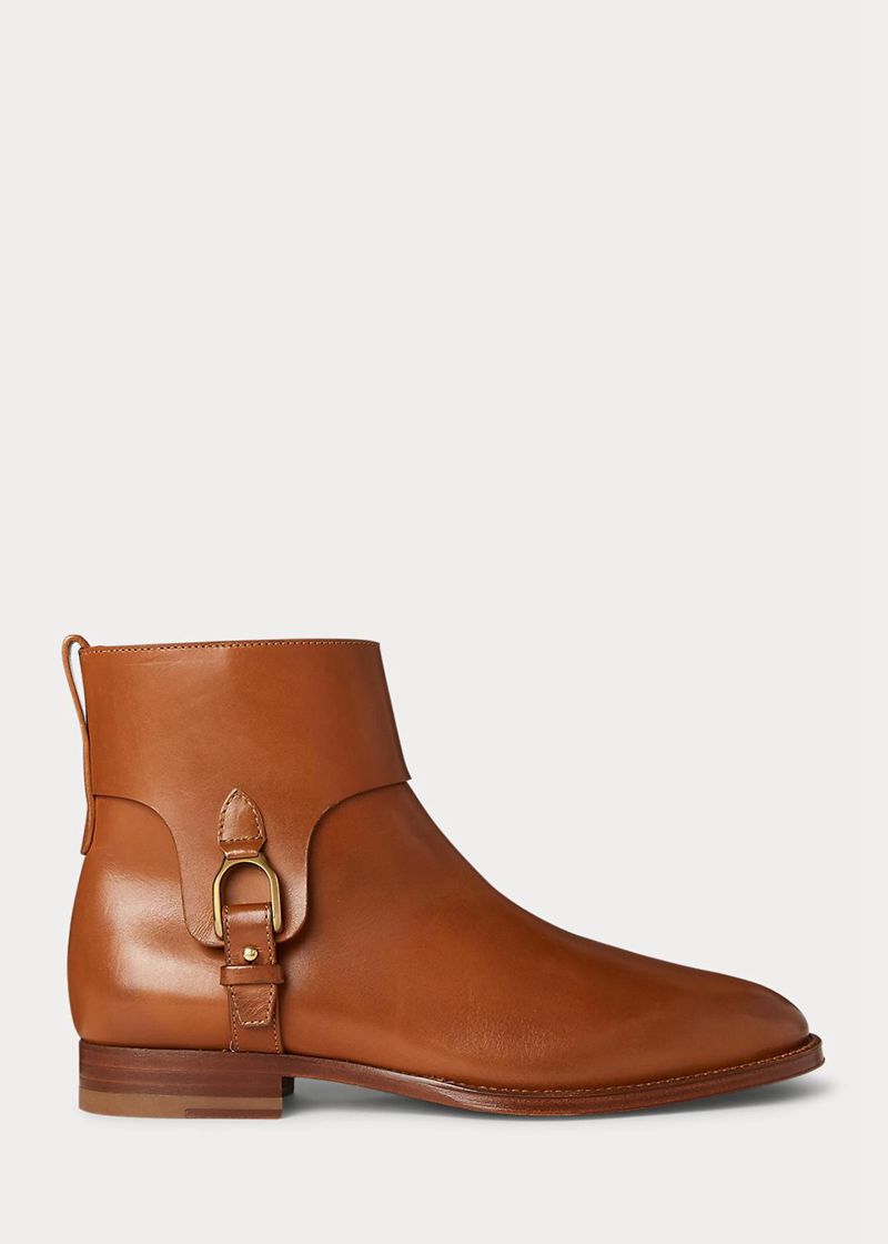 Kozaki Ralph Lauren Damska Brązowe Reanne Burnished Calfskin Stirrup Ie 683120-GWH